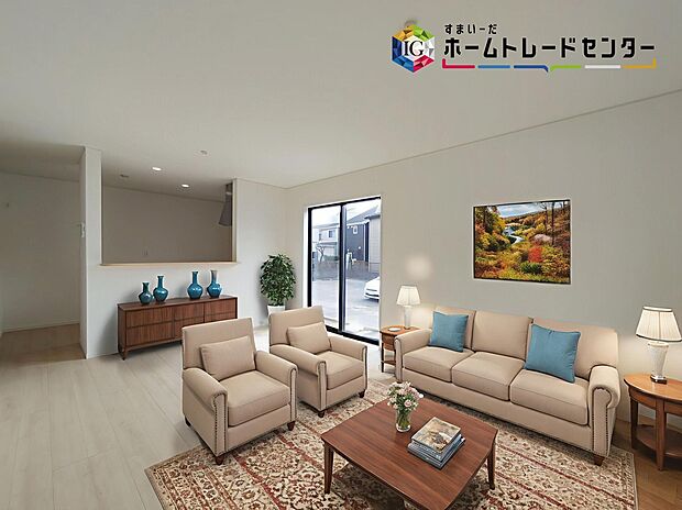 【LDK】≪Living room≫
広々とした開放感あふれるリビングです。ゆったり寛げる充分な広さがございますので、ご家族でインテリアのレイアウトを考えるのも楽しみになりそうです。
※家具はCGでございます。