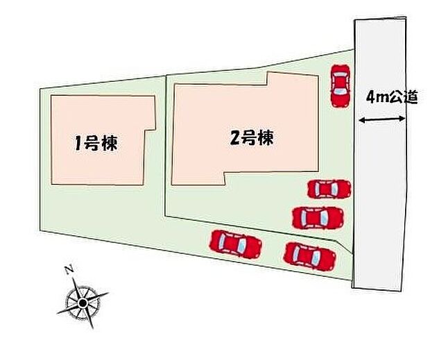 【全体区画図】カースペース２～３台分あり♪