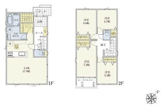 【4LDK】ご家族が集う空間と、個の時間を大切にする居室をしっかり分け合える２階４居室プラン♪シューズインクロークやファミリークローク完備で収納が豊富な間取りになっています♪