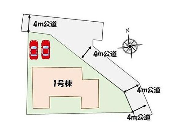 【全体区画図】カースペース３台分♪（車種による）敷地面積８０坪越♪