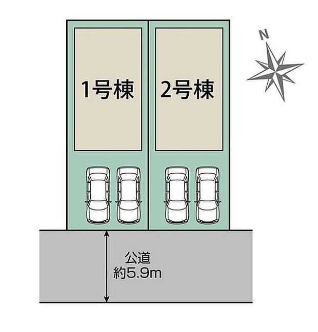 【全体区画図】カースペース2台分♪2棟共きれいな整形地♪