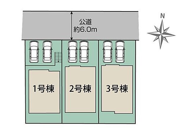 【全体区画図】カースペース2台分♪前面道路6mで駐車も楽々♪