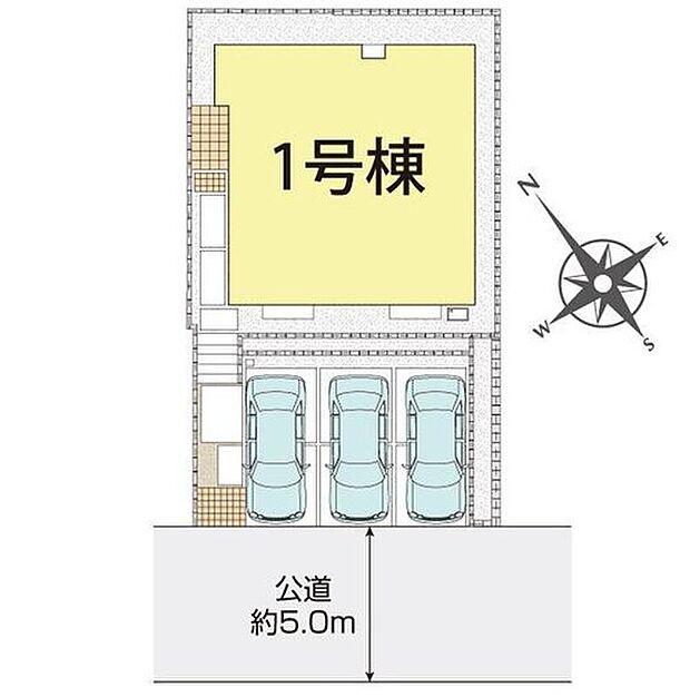 【全体区画図】車種によりカースペース３台分確保◎