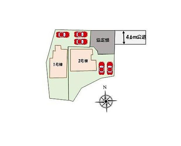 【全体区画図】角地につき陽当たり良好♪カースペース3台分♪