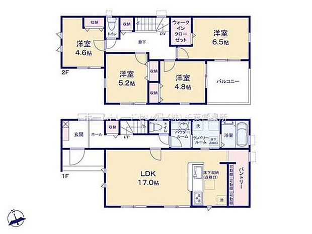 【4LDK】ご家族が集う空間と、個の時間を大切にする居室をしっかり分け合える2階4居室プラン♪
キッチンのすぐ横の収納スペースはミネラルウォーターや調味料などの置き場所に最適♪