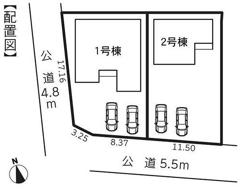 １号棟　２，２９０万円
２号棟　２，１９０万円

並列２台分の駐車スペースを確保しました♪