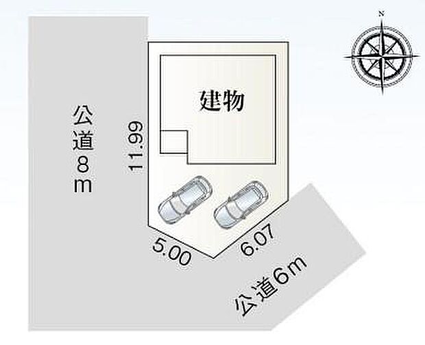 【全体区画図】１号棟　３，５８０万円

２台分のカースペースをご用意しております。