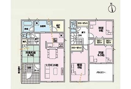 リビング横には、ほっと落ち着く憩いの和室付き♪
1階の納戸をはじめ、随所に豊富な収納スペースを確保♪
水回り集中設計で家事もラクラク♪ 