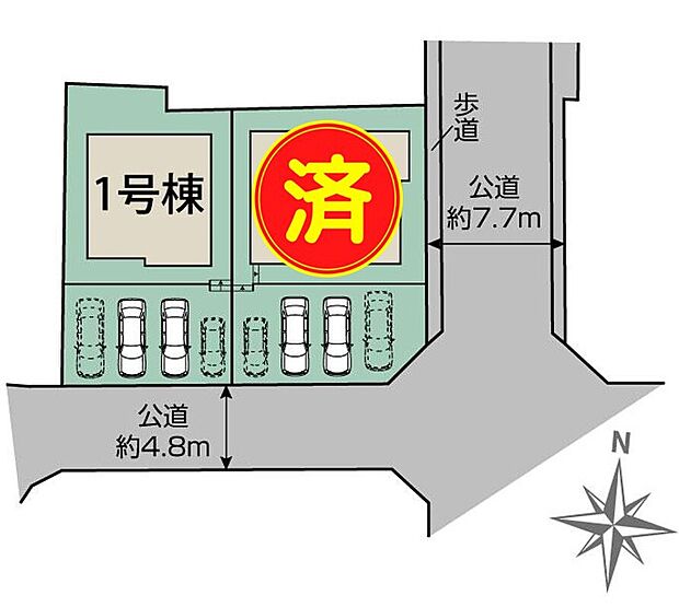 区画図です。敷地内4台駐車可能。※車種による