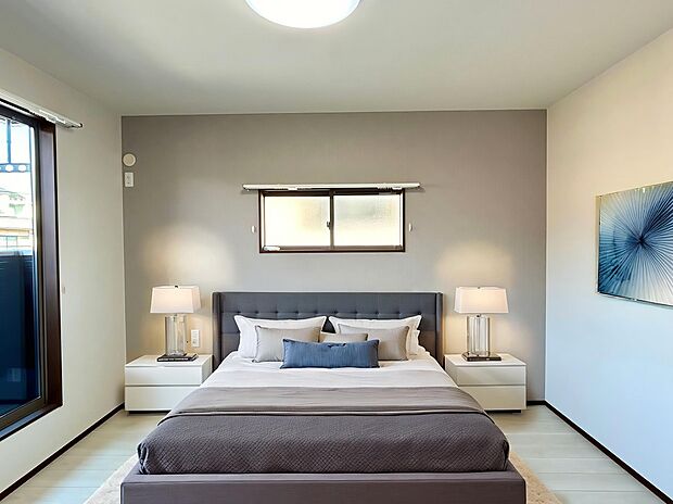 【寝室】7.5帖のゆとりある寝室。お気に入りのベッドを置いて、心からくつろげるプライベート空間をつくりませんか。※CGにて家具を合成しています。