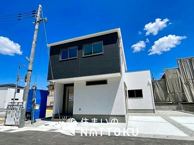 【現地写真(外観)【5号地】】断熱性、気密性を高める工夫で一年中ずっと心地よく暮らせる、高気密・高断熱です。