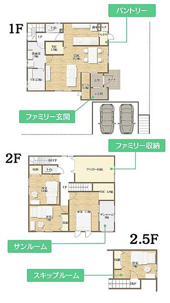 37坪を超える広々とした4LDK！
ファミリー収納を含めると40坪以上！
使い易い動線と収納が充実した子育て家族は必見の間取りです！