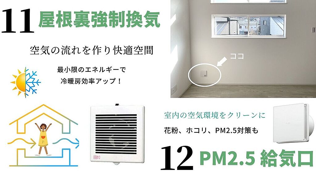 屋根裏強制換気＋PM2.5対応給気口