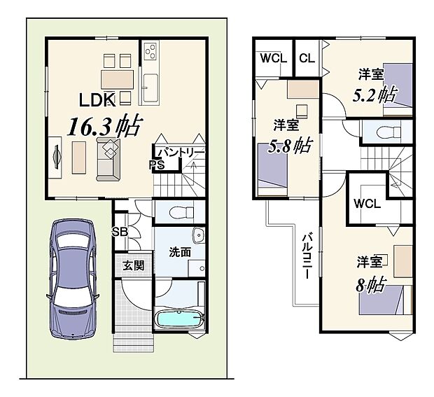 【【新築参考プラン/2号地】】建物価格1879万円、建物面積85.33ｍ2