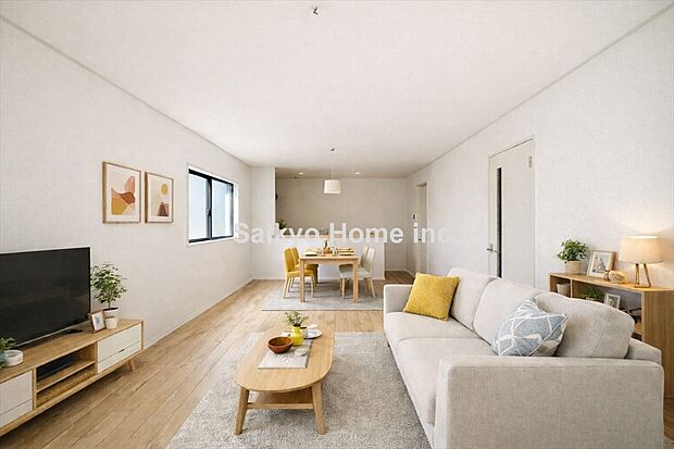 【リビング】19帖超の広々LDK。南に面した窓からは暖かな陽光がたっぷり差し込みます。また通気性にも優れた設計です。※家具等はCG加工しております。