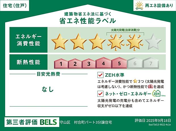 【■省エネ性能ラベル■】住宅の省エネ・断熱のレベルを示しています。こちらは第三者機関による公正な評価(BELS)です。