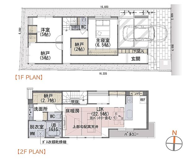【2LDK+3S】建物面積には、車庫部分10.82ｍ2を含む。