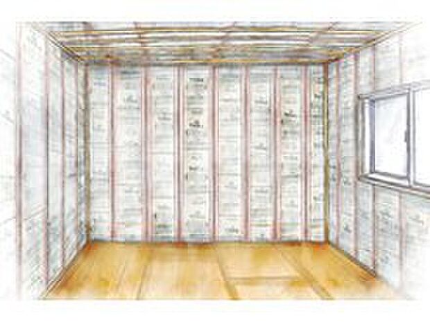 【断熱材】床・天井・壁に隙間なく断熱材を入れることで、外部との断熱性・室内の保湿性を高め、快適な居住空間を保ちます。