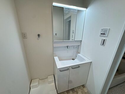 ３面鏡のシャワー付洗面台