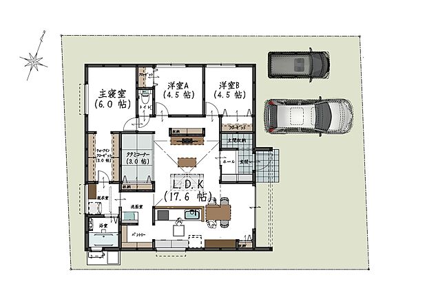 リビングを住まいの中心に配置した間取り