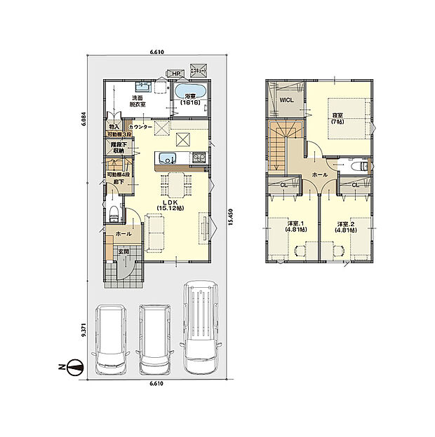 15.12帖のLDKを中心に、家族が自然と集まりやすい間取り設計。対面キッチンを採用し、家事をしながらでも会話が生まれる、暮らしやすさに配慮した住まいです。