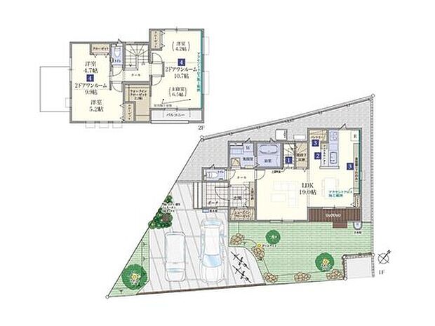 【7号棟】
2ドア1ルームが2つある[家族の成長に寄り添う］プラン
シューズクローゼットやパントリーなど、あると嬉しい収納スペースが豊富です！
