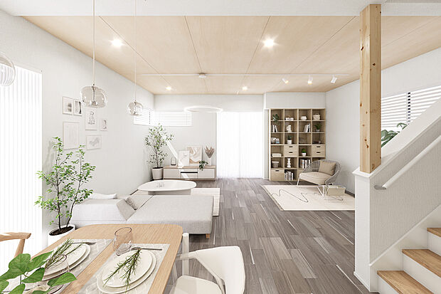 【PLAN:ワイドリビング】家族の成長やライフスタイルに合わせて住まいのカタチを変える、大空間ならではの使い方が叶います。 たっぷりと光や風を取り込み、明るくのびやかな住空間を演出しています。
