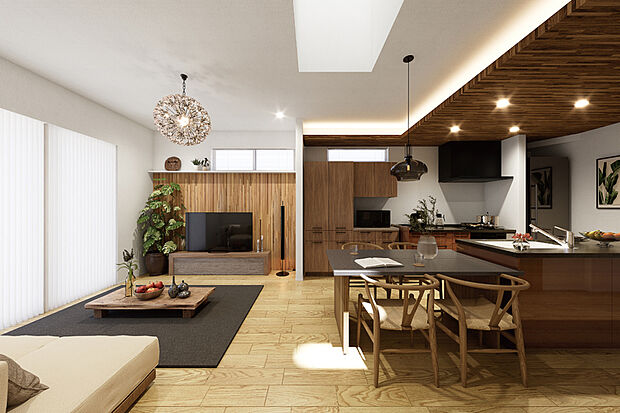 【【PLAN02:木趣の景】】木目のアクセントクロスや柔らかな色彩のフローリングなど、木を主役にすることで、室内にいながら自然を感じるようなやすらぎの景色を描きます。