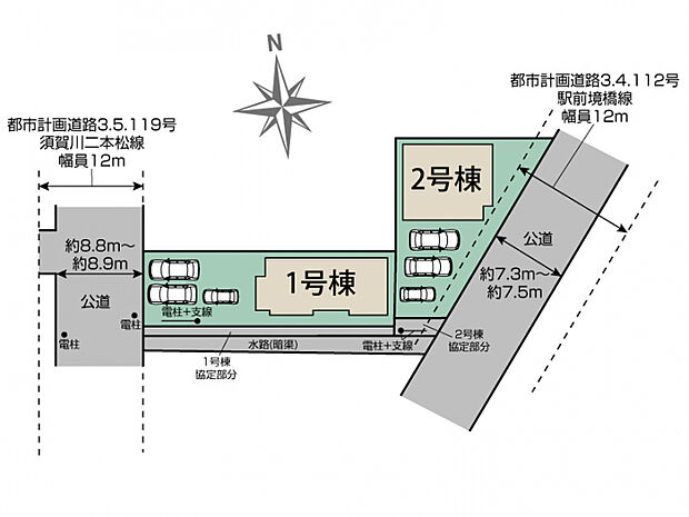 【区画図】　車庫土間3台分♪来客にも対応できます！