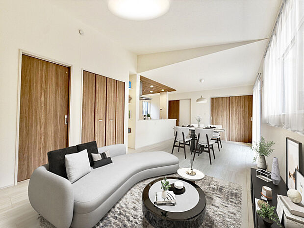 【(1)号棟イメージ】実際の室内写真に家具等を配置したCG画像です。家具付き販売ではございません。