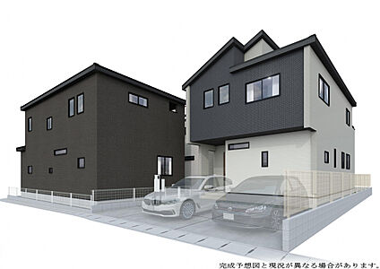 【外観完成予想図（写真右から1号棟、2号棟）】