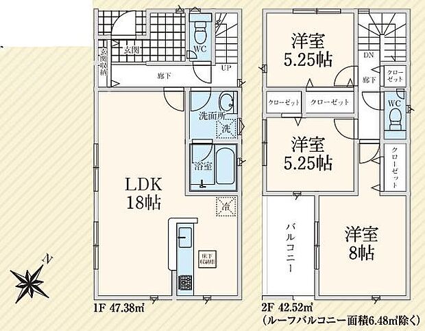 (１号棟)、4LDK、土地面積127.33m2、建物面積89.9m2