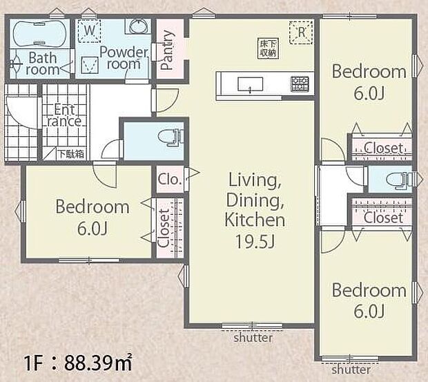 (１号棟)、3LDK、土地面積186.14m2、建物面積88.39m2