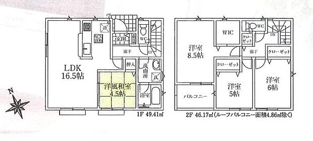 (１号棟)、4LDK、土地面積200.59m2、建物面積95.58m2