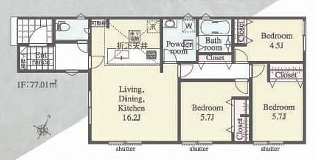 (３号棟)、3LDK、土地面積160.5m2、建物面積77.01m2