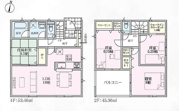 (１号棟)、4LDK、土地面積194.29m2、建物面積98.82m2