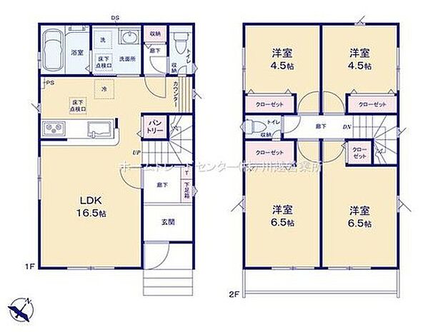 (１号棟)、4LDK、土地面積100.03m2、建物面積92.74m2

