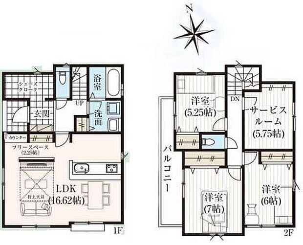 (１号棟)、3LDK+S、土地面積129.33m2、建物面積102.47m2