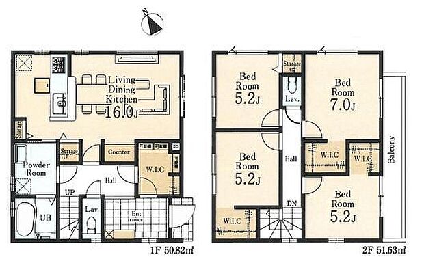 (1号棟)、4LDK、土地面積124.84m2、建物面積102.45m2