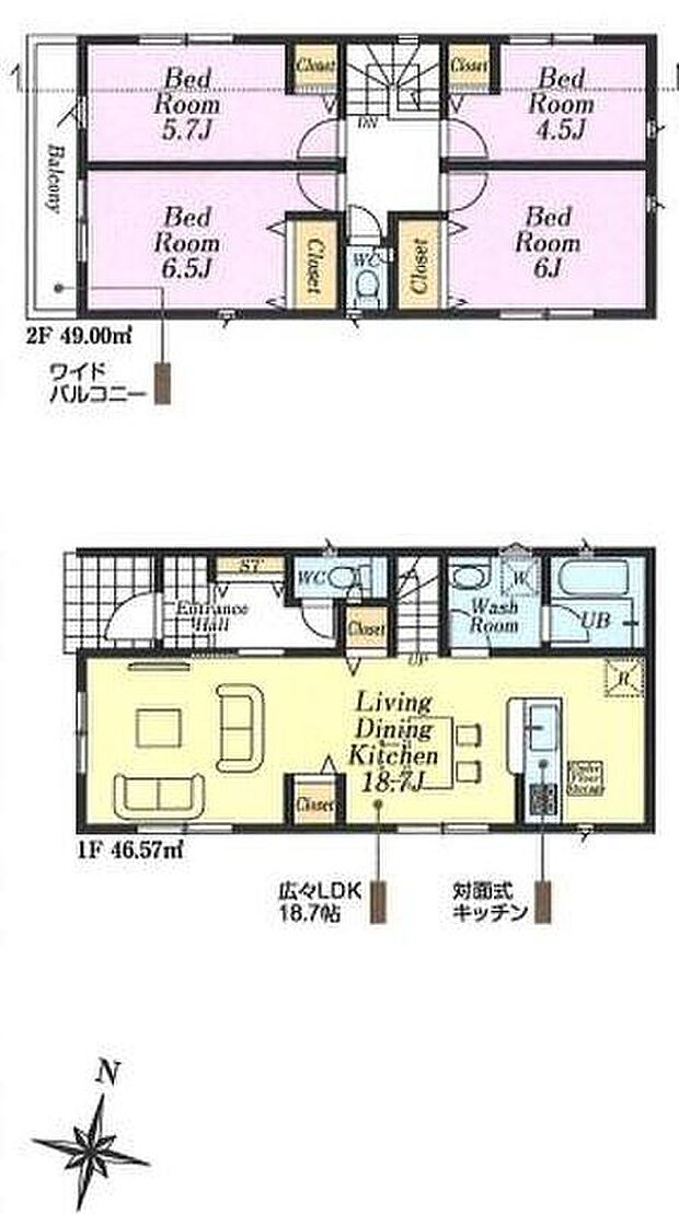 (１号棟)、4LDK、土地面積127.52m2、建物面積95.57m2