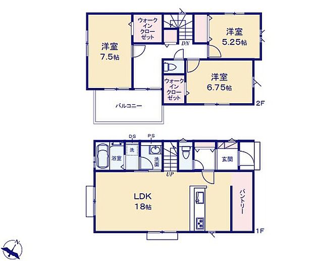 (1号棟)、3LDK、土地面積159.28m2、建物面積102.26m2