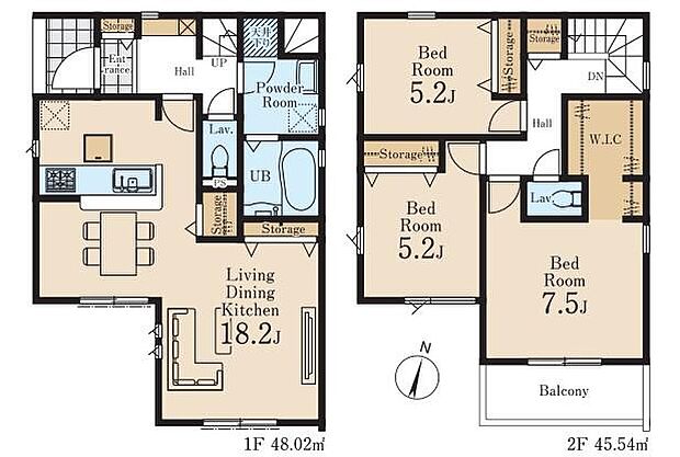 (１号棟)、3LDK、土地面積100.02m2、建物面積93.56m2