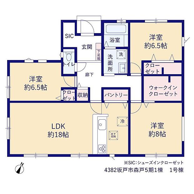 (1号棟)、3LDK、土地面積287.5m2、建物面積96.05m2