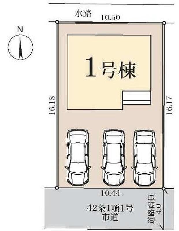【全体区画図】敷地５１坪超え！カースペースはゆとりの３台駐車可能。駐輪場として、来客時や将来お子様も車を持たれた時など何かと重宝します。物置スペースとして利用してもいいですね♪