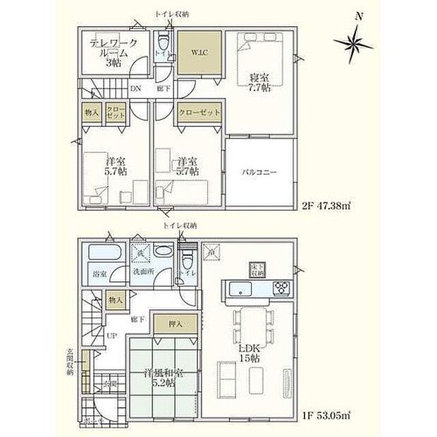 【4LDK+S】☆３帖の多目的ルーム付き☆           
２階に多目的に使用可能な納戸を設けました！収納スペースとしては勿論、テレワークコーナーやスタディーコーナー、趣味のお部屋にも最適！        