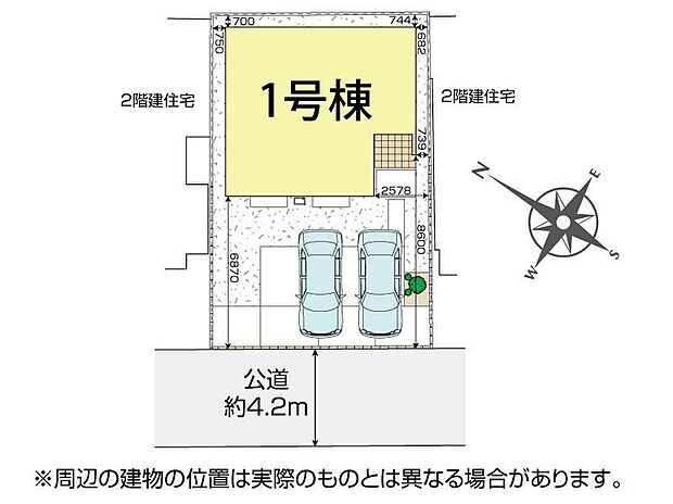 【全体区画図】東武東上線「新河岸」・「上福岡」駅へのアクセス可能！通勤通学やお買い物に便利な好立地♪カースペース２台分ございますので、家族分の自転車を駐輪したり、来客用の駐車スペースとしてもお使いいただけます。