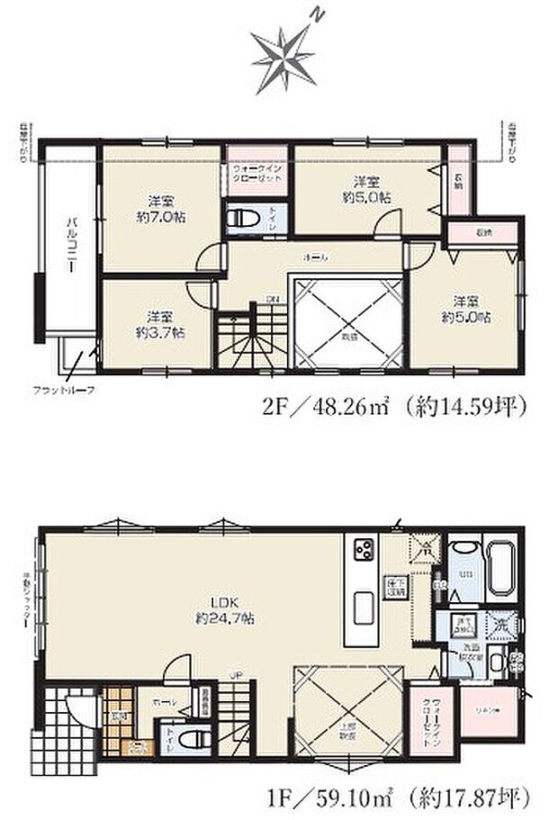 【４LDK】☆リビング吹抜け☆
自然光が取り込みやすくなりリビング全体が明るい空間に♪部屋が明るいと日中に電気をつける回数も少なくなるため、電気代の節約にもつながります。
