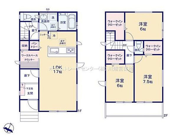 【3LDK】対面式システムキッチンを配したワンフロアタイプの１７帖LDK♪隣接するフリースペースは書斎やスタディコーナーとしてご活用いただけます。WIC３カ所・パントリー完備！