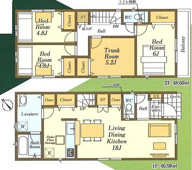 【3LDK+S】対面式システムキッチンを配したワンフロアタイプの１８帖LDK♪キッチンパントリー等、収納も豊富です。２階には多目的な活用が可能な納戸をご用意いたしました！