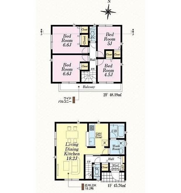 【4LDK】☆２階に４部屋設置☆
敷地の広さを活かして、居室を多く設けました！全居室二面採光で収納完備！ご家族それぞれのプライベート空間も保てますね♪